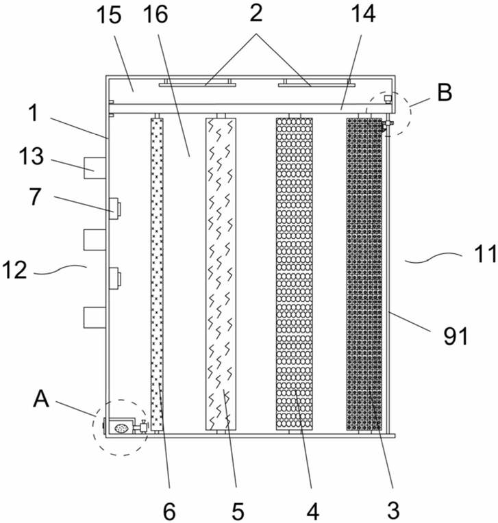 FIG. 1 — structural schematic view of the activated carbon filter