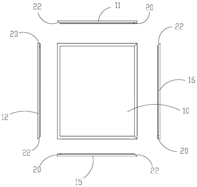 FIG. 4 — Front exploded view of the structural relationship of trim strips A-D and the glass