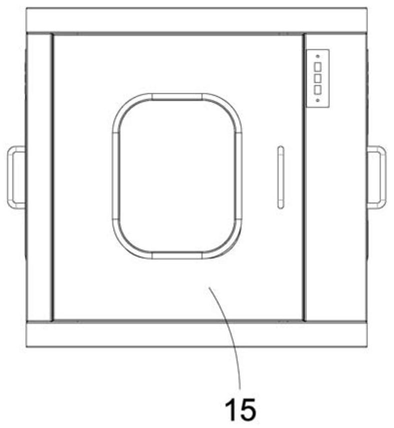 FIG. 5 - right side view of the three-door electronic-interlocking pass-through box