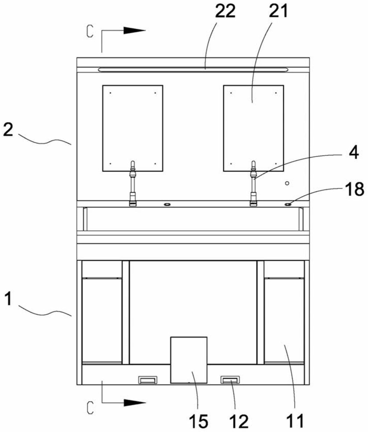 Figure 1 — Vue de face du lavabo actionné par le genou