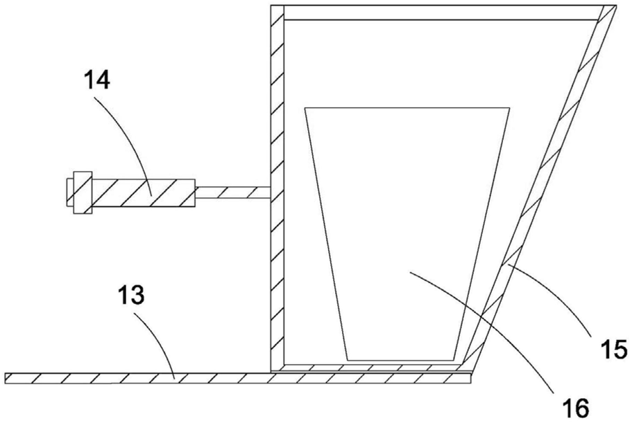 Figure 5 — Vue schématique de la structure du rail de guidage, du vérin pneumatique, de la boîte mobile et de la poubelle