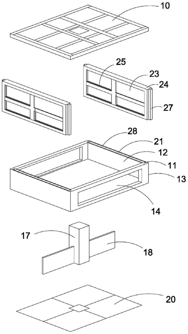 FIG. 1 — Exploded structural view of the noise-reducing box structure