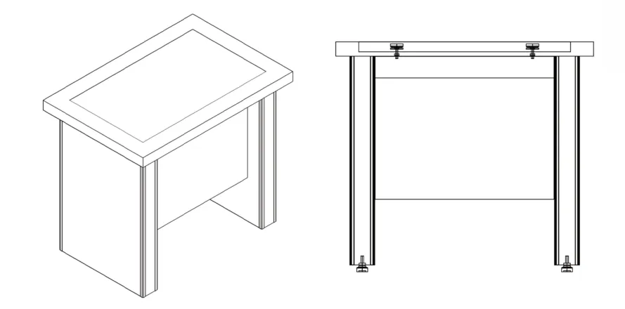 Engineering line drawings of all-steel sky platform showing isometric view and front section