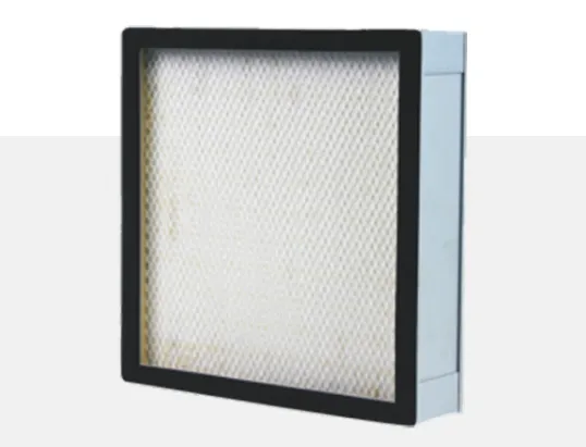 Square high-efficiency separator-free filter with black frame and white pleated media