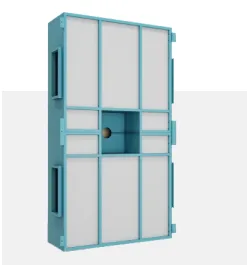 Laminar flow air supply ceiling unit with teal frame, white filter panels, and central port