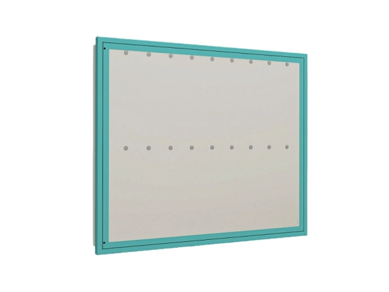 Wall-mounted LED film viewer with turquoise frame and frosted white screen