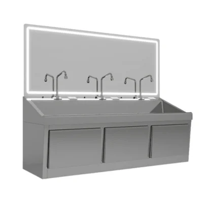 Three-Seat Wall-Mounted Stainless Steel Knee-Control Handwashing Sink
